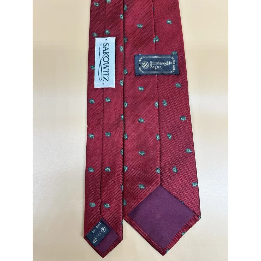 Ermenegildo Zegna Silk Tie Red Blue Foulard Neat Pattern Made Italy 55